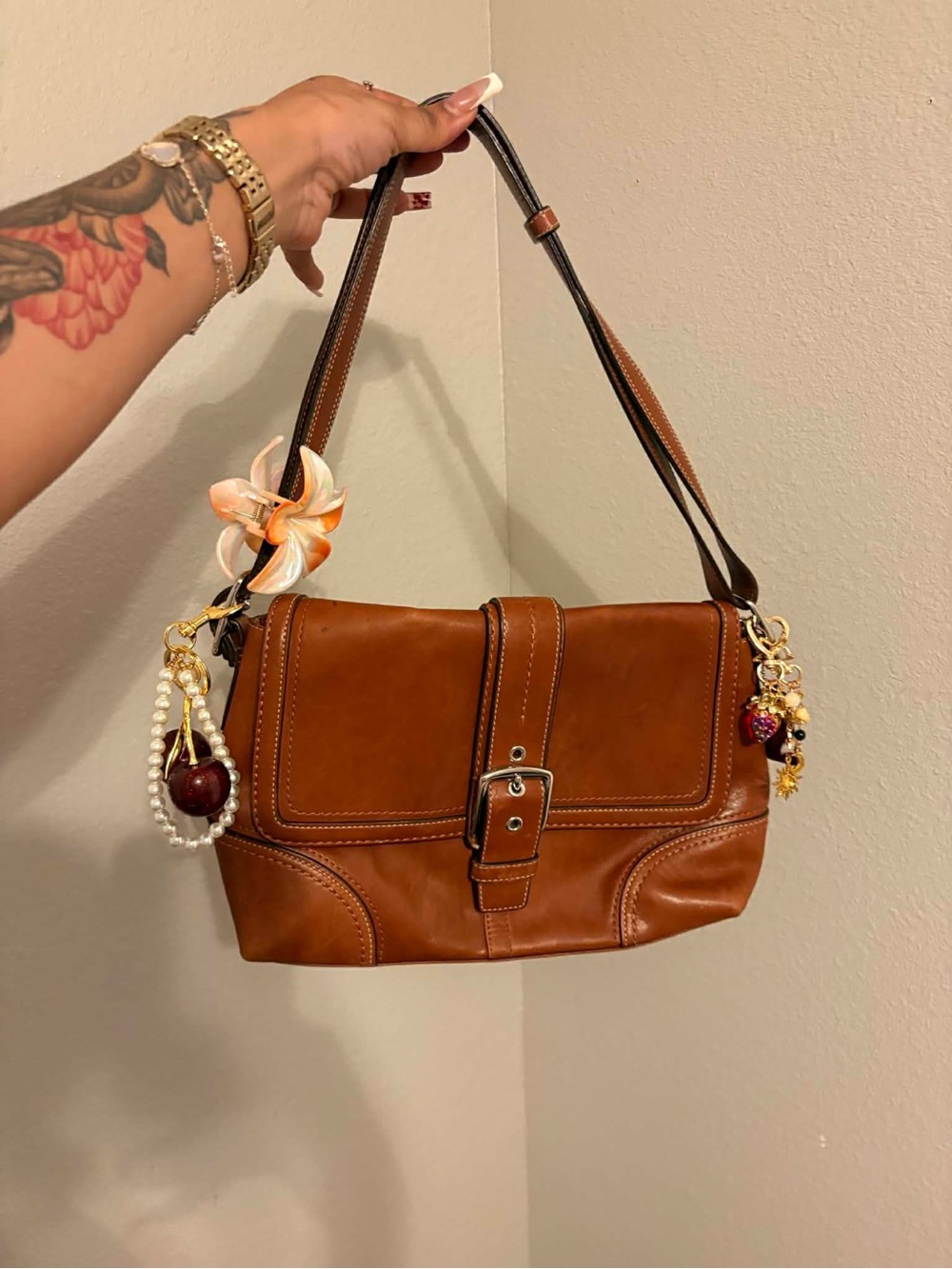 Leather Shoulder Bag in Chestnut Brown - Classic Buckle Detail